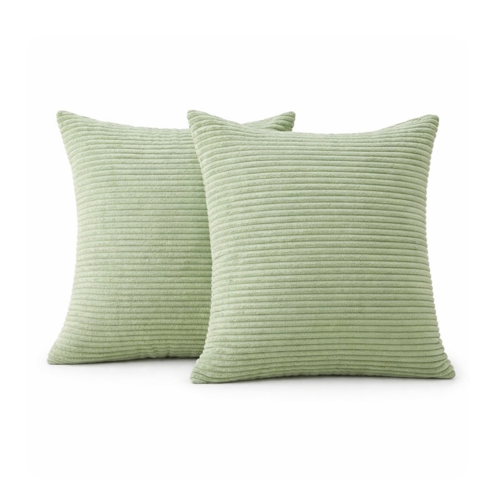 Set of 2 Green Pillow Cases – Soft Corduroy Textured, Excellent Condition